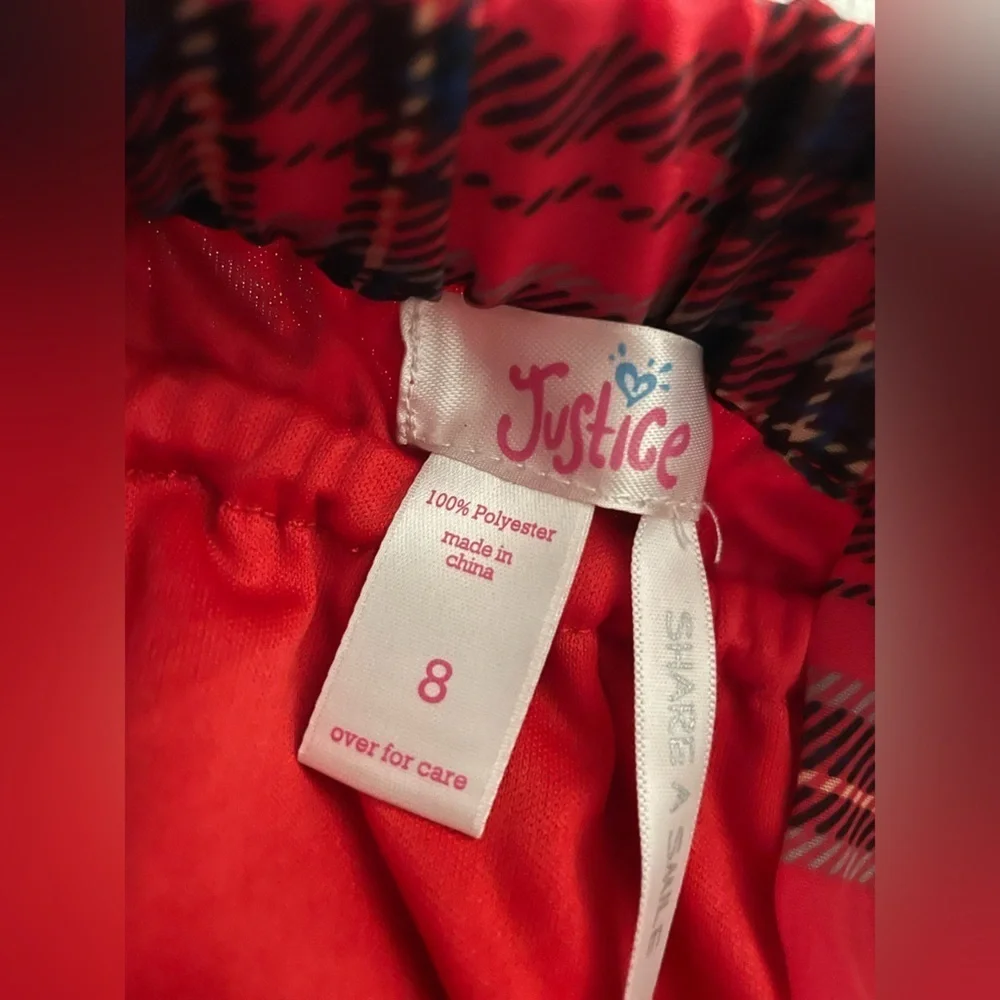 Justice Girls size 8 Vibrant Red and Blue Plaid Shirt
